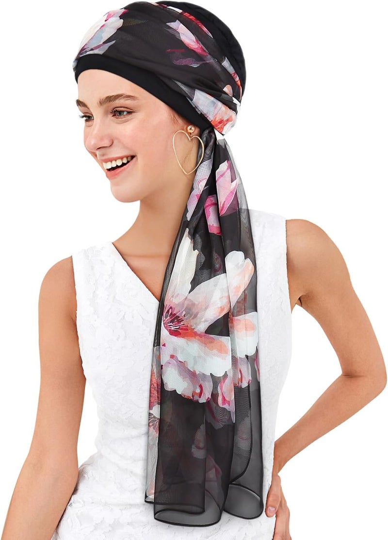 Awefeel Chemo Hats for Women – Extra Long 47" Chiffon Scarf – Soft Cancer Headwear for Hair Loss – Stylish Chemo Caps - Image 2